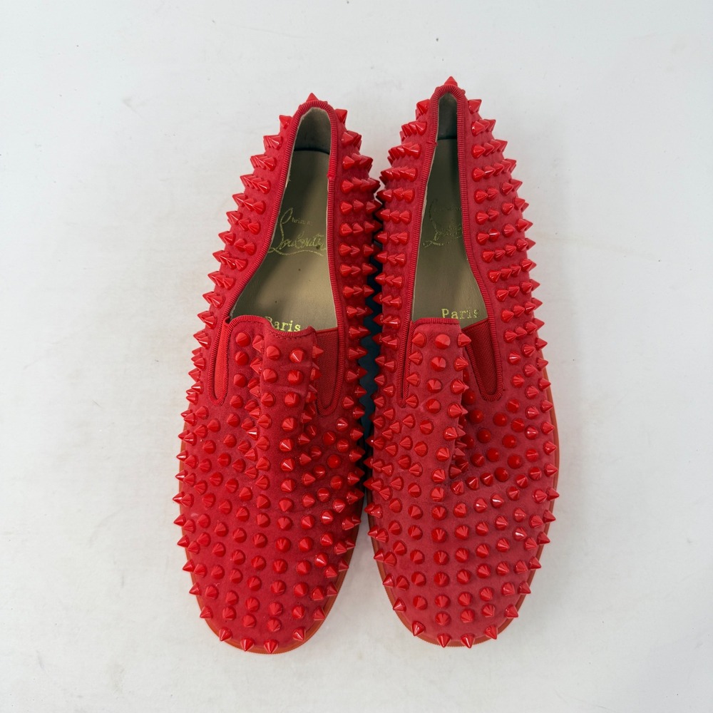 Christian Louboutin Roller Boat Spiked Red Slip On Sneakers Size 10.5 Luxury‎ - Picture 3 of 11